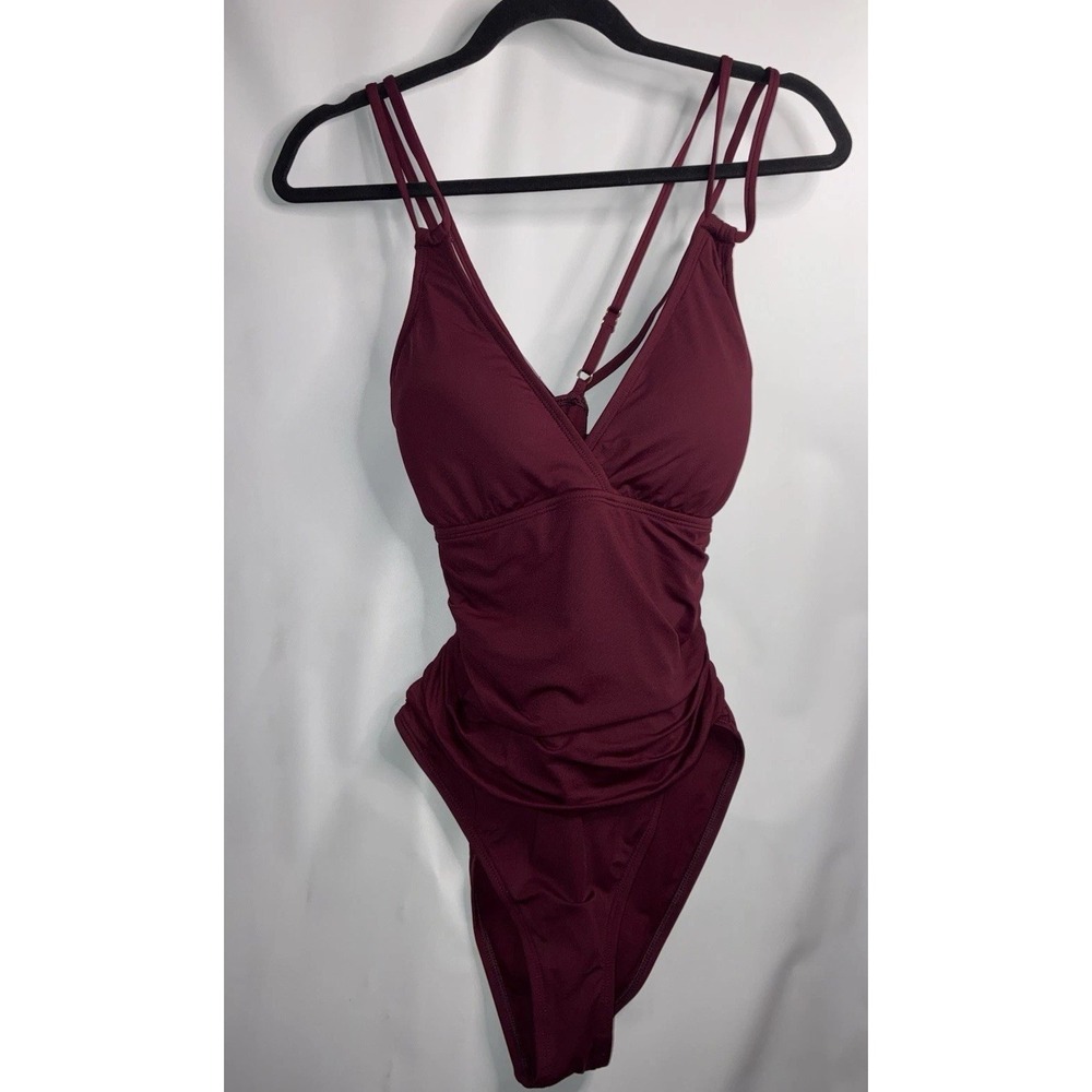 La Blanca Swimsuit Sz 14 V Neck Cross-Back Underwire Burgundy Dark Red Mahogony
